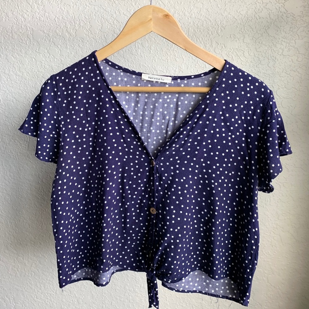 Navy Blue Patterned Blouse